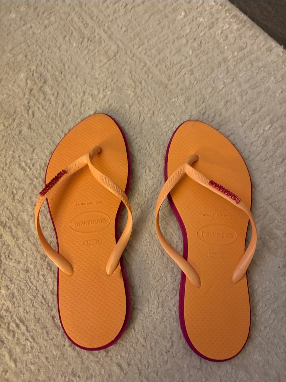 Havaianas Women's Orange Flip Flops with Pink Sole and Beaded Accent